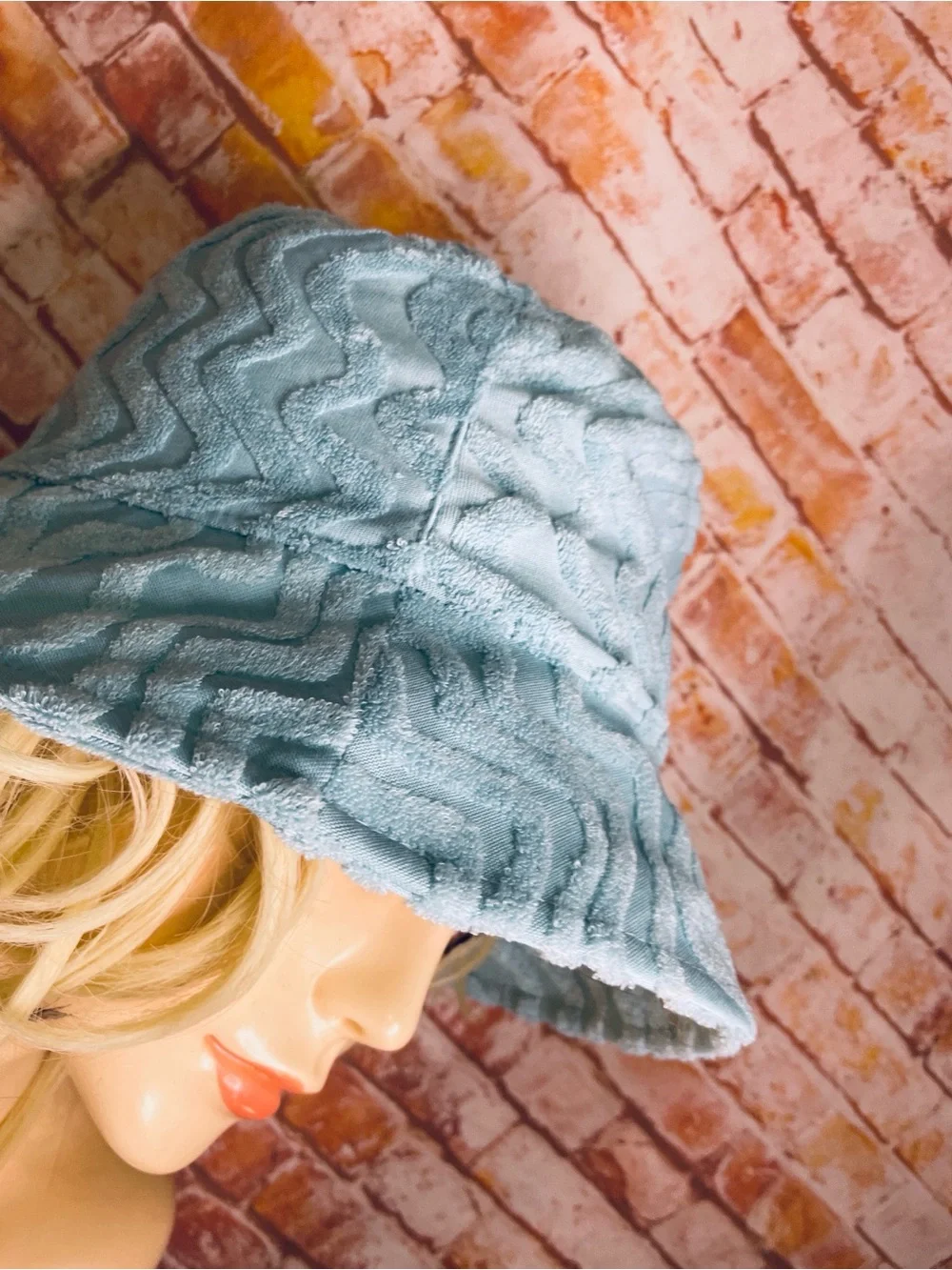 Light Blue Textured Terrycloth Bucket Hat